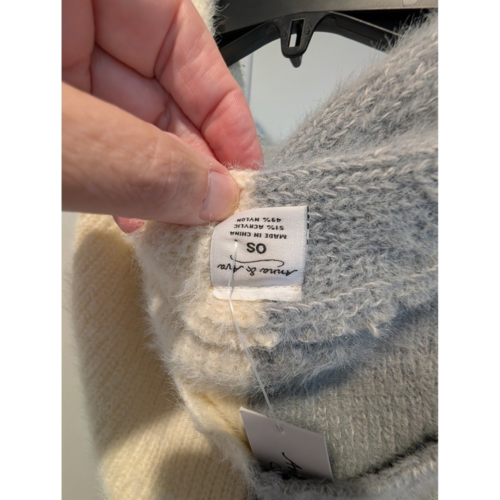 Anna & Ava Colorblock Plush Knit Hooded Scarf‎ Shawl Wrap Cream Grey - Picture 6 of 8